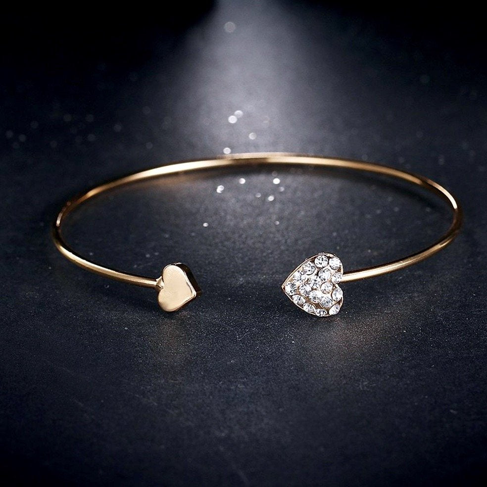 Bridal Party Gifts - Delicate Heart Bangle Bracelet - Available in Silver and Rose Gold