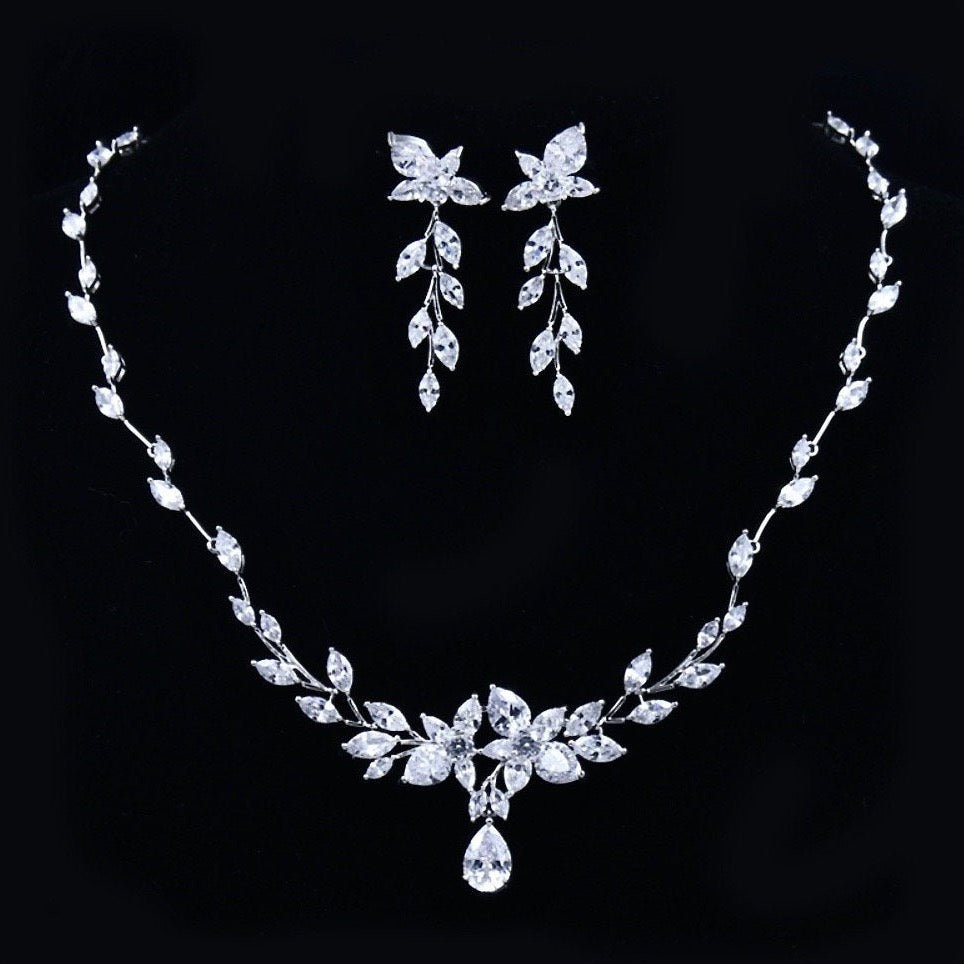 Wedding Jewelry - Silver Cubic Zirconia Bridal Jewelry Set