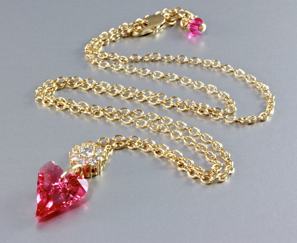 Wedding Jewelry - Pink Heart Swarovski Crystal Necklace