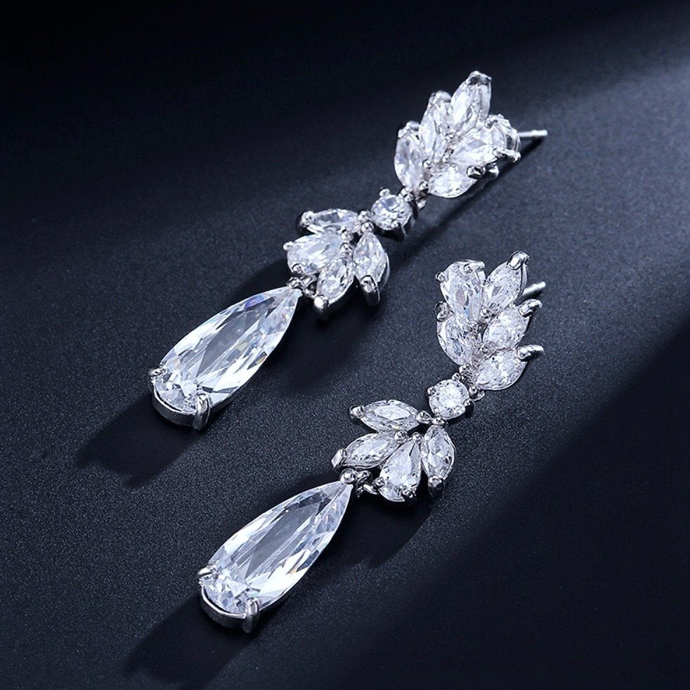 "Gemma" - Cubic Zirconia Bridal Earrings - Available in Rose Gold and Silver