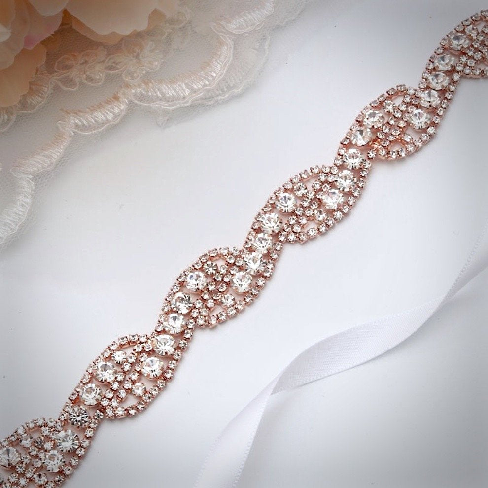 Wedding Accessories - Rhinestone Bridal Belt/Sash - Available in Rose Gold and Silver Rose Gold - Rhinestone Applique Only