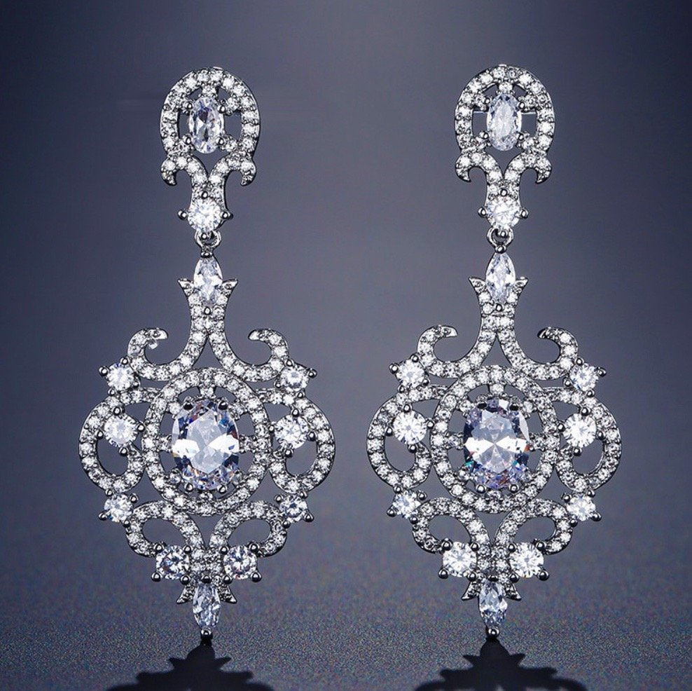 Wedding Jewelry - Cubic Zirconia Bridal Earrings - Available in Rose Gold, Silver and Yellow Gold