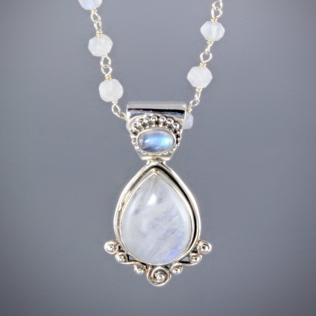 "Esther" - Rainbow Moonstone and Sterling Silver Necklace/Earrings/Set 