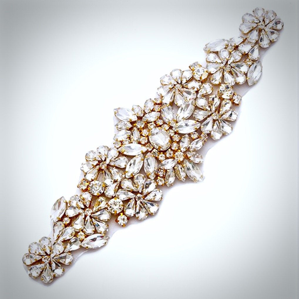 "Gwen" - Gold Crystal Bridal Belt/Sash