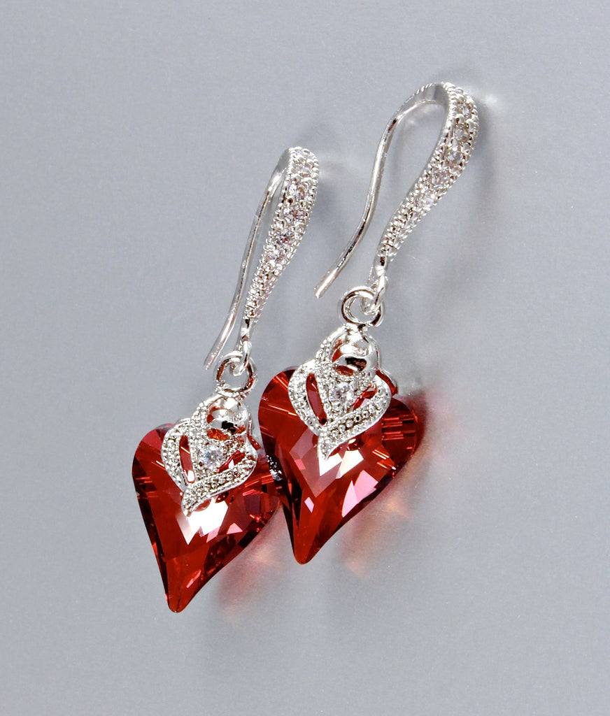 Swarovski Crystal Red Heart Earrings Love Earrings Drop Heart Shaped  Earrings 925 Sterling Silver Earrings Valentines Day Gift - Etsy