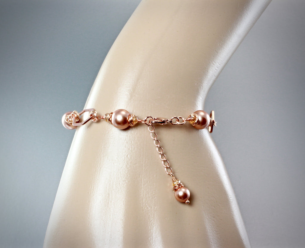 "Echo" - Swarovski Pearl and Rose Gold Geometric Bridal Bracelet