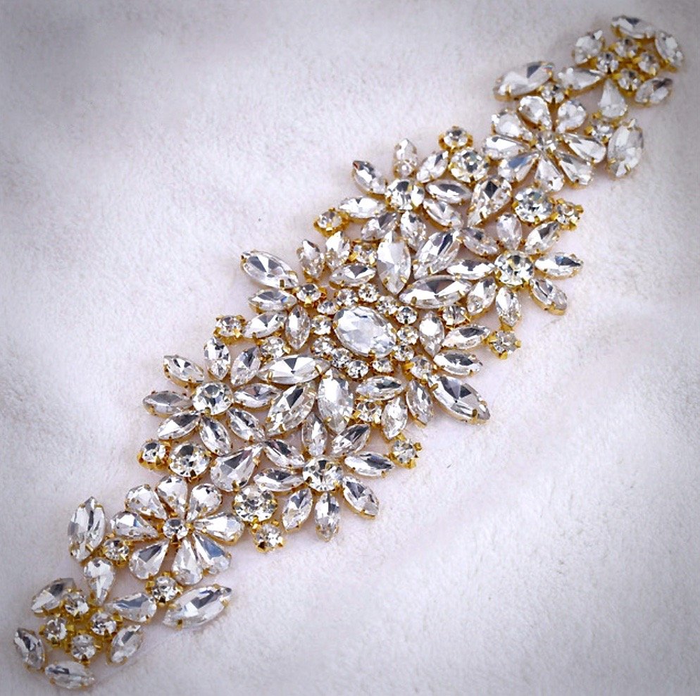 "Gwen" - Gold Crystal Bridal Belt/Sash