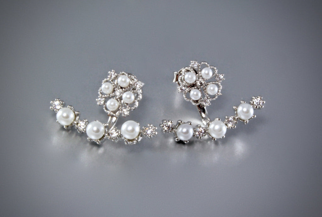 "Kyla" - Pearl and Cubic Zirconia Bridal Earring Jackets 