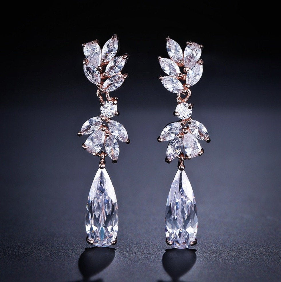 "Gemma" - Cubic Zirconia Bridal Earrings - Available in Rose Gold and Silver