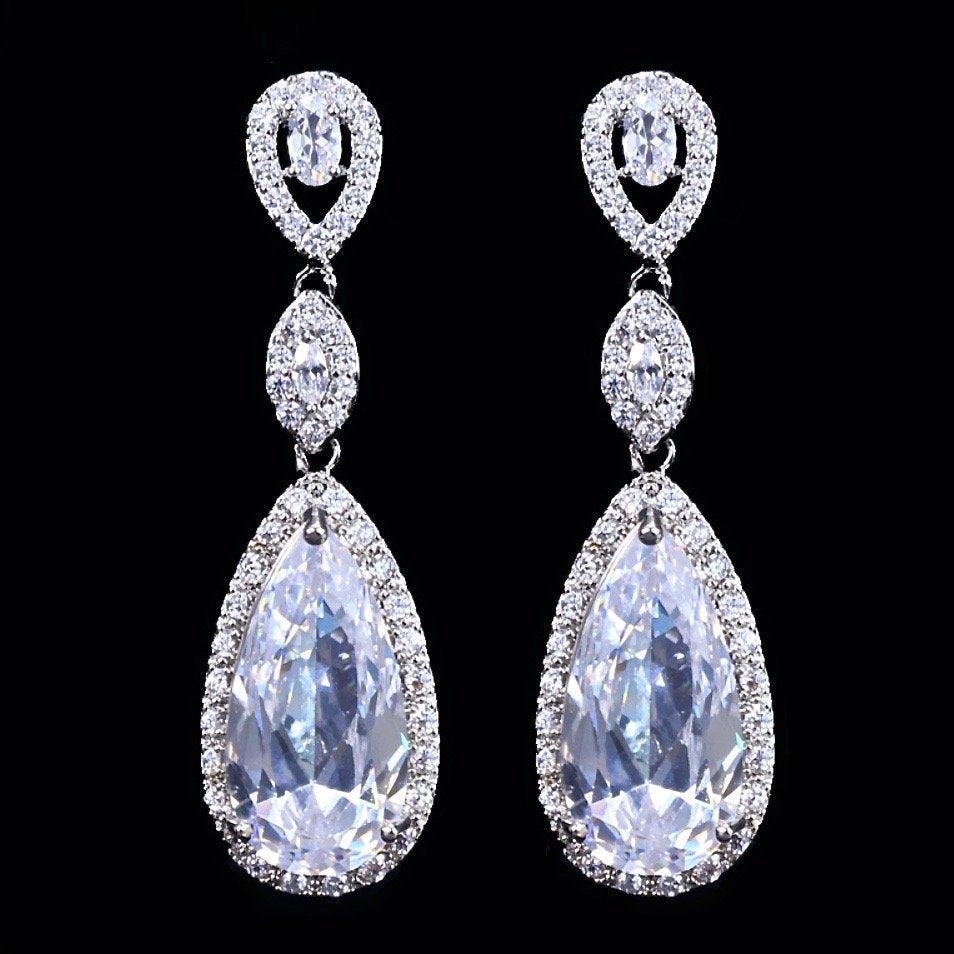 "Amy" - Silver Cubic Zirconia Bridal Earrings - More Colors Available