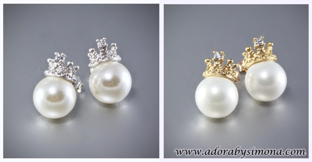 "Crowned" - Bridal Pearl Stud Earrings