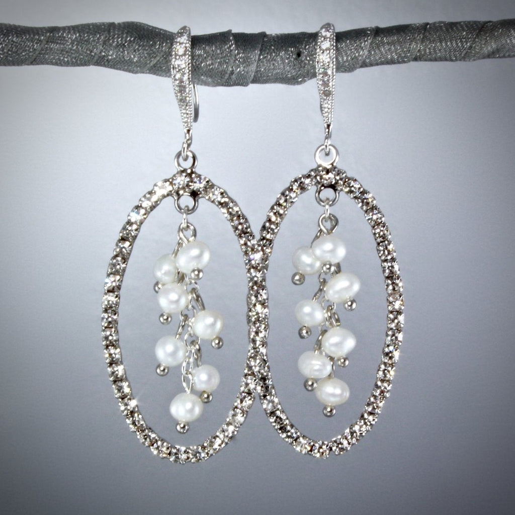 "Emma" - Freshwater Pearl Pave Bridal Earrings 