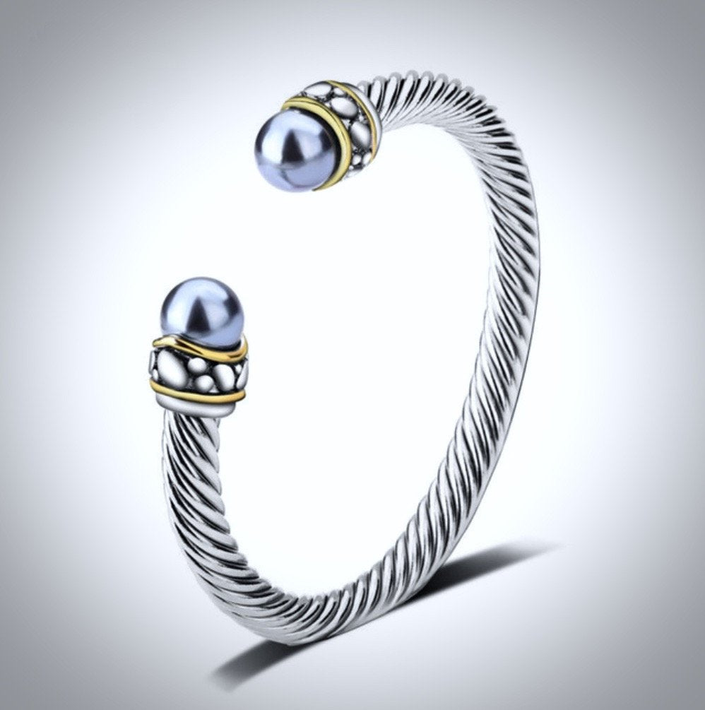 Wedding Jewelry - Two-Tone Silver Pearl Bracelet