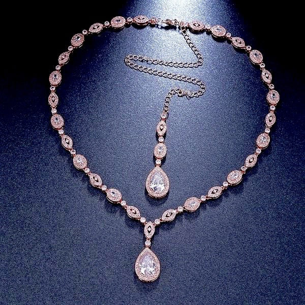 Wedding Jewelry - Cubic Zirconia Bridal Backdrop Necklace - Available in Rose Gold and Silver 