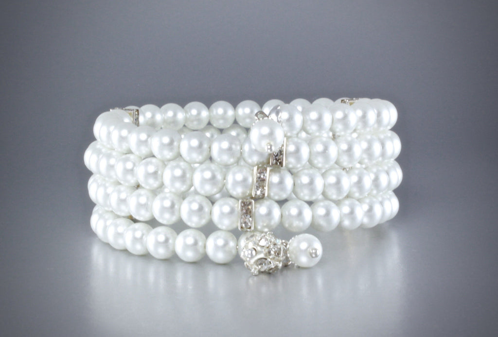 "Alyssa" - Swarovski Crystal Pearls Bridal Cuff Bracelet
