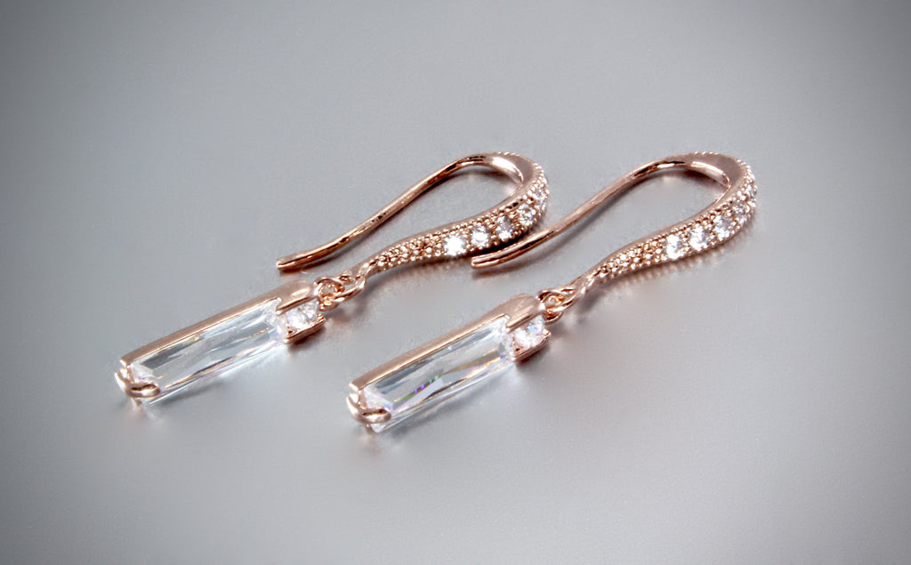 Wedding Jewelry - Rose Gold Cubic Zirconia Bridal Earrings