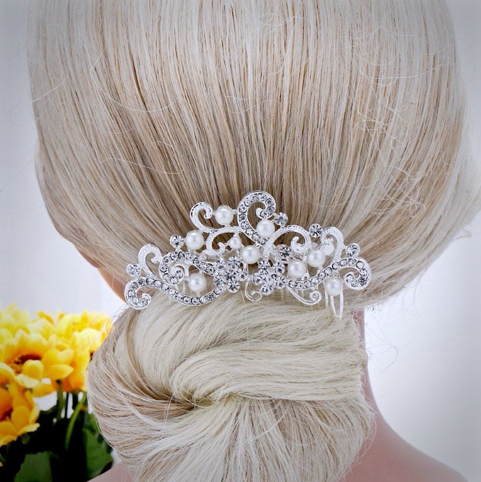 Wedding Hair Accessories - Pearl and Crystal Bridal Hair Comb - Available in Silver and Gold