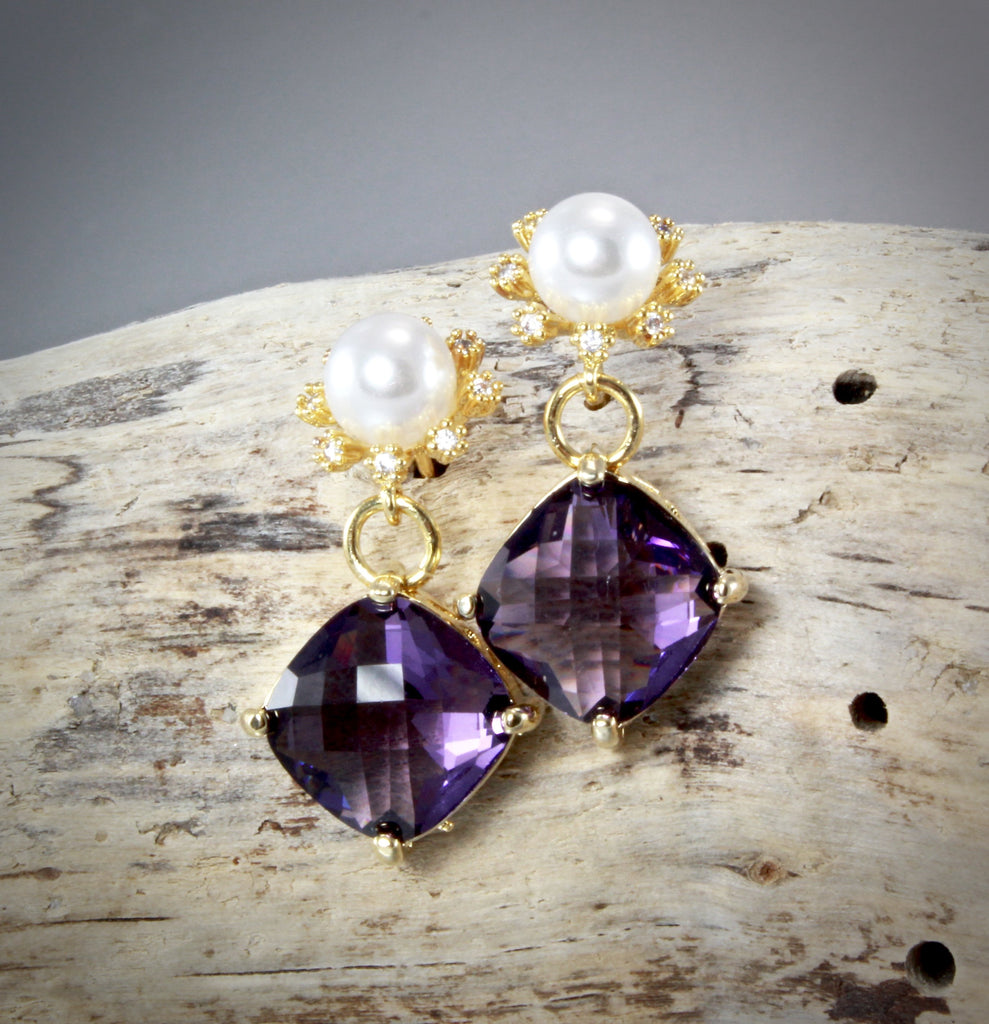 "Alanna" - Crystal and Pearl Gold Earrings - More Colors Available