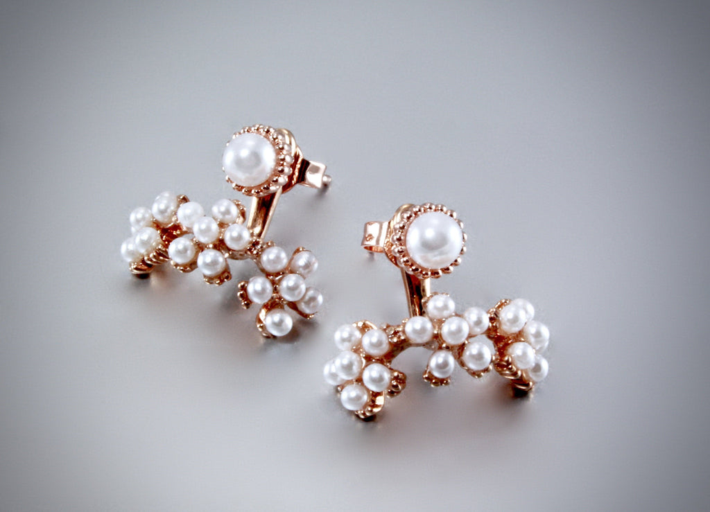 "Oriana" - Rose Gold Pearl Bridal Earring Jackets