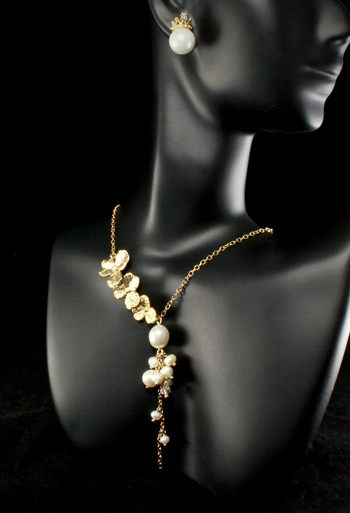 Pearl Bridal Jewelry - Cascading Pearl Bridal Necklace - Available in Gold and Silver