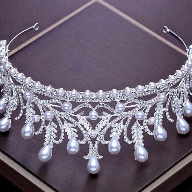 Wedding Hair Accessories - Pearl and Cubic Zirconia Bridal Tiara