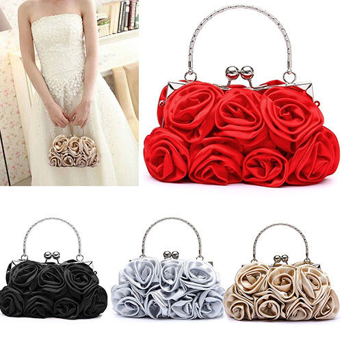 "AnnMarie" - Satin Rose Bridal Handbag Clutch